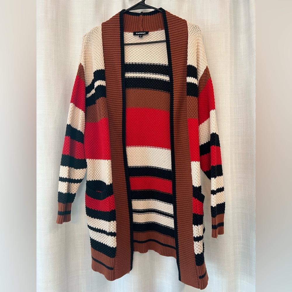 Express Oversized Striped Cardigan Sweater